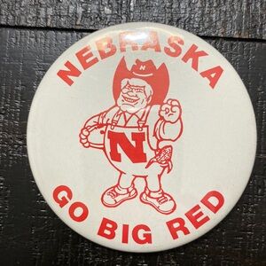 Vintage Nebraska Football Mascot Herbie Husker Pin Button!